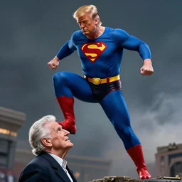 donald trump as an american superhero stepping on opponent, by stan lee, highly detailed, excellent composition, dramatic lighting, trending on artstation
