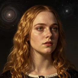 Elle Fanning, head and shoulders masterpiece, apocalypse, golden hour, cosmic horror, artstation, in the style of Renaissance and Edward Hopper and Bosch, extremely detailed