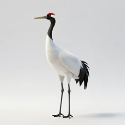 fierce crane bird, clean 3d render, full body, isolated on a pure white background, centered, entire subject in frame, sharp focus, soft studio lighting