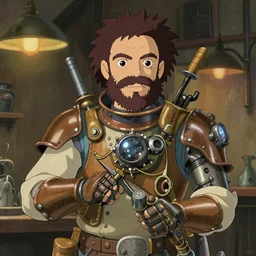 Post Malone portrait as a steampunk mechanic , by Studio Ghibli