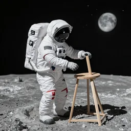 a astronaut made of wood on the moon