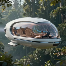 futuristic levitating luxury personal spaceship with massive window designed by apple flying over the forest art by greg rutkowski and paul ozzimo, epic fantasy sci - fi volumetric light clear focus detailed raytracing unreal engine digital art matte painting trending on artstation deviantart octane render,