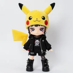 goth punk fashion doll with pikachu's head