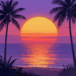 retrowave vintage sunset, digital painting, artstation