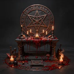 detailed photorealistic matte painting bloody ritual altar in magic circle arcane glyph pentagram sigil greg rutkowski