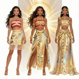 fashion concept spot illustrations from a moana and raya and the last dragon crossover, cosplay, by nixeu, by artgerm, by greg rutkowski, iridescent and gold and crystal, fullbody, intricate jewelry, god rays, hyper detailed, character concept, glowing particulate, intricate, elegant, digital painting, artstation, smooth, sharp focus.