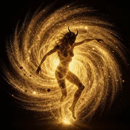 a shapeshifting demon changed form, burst of golden dappled light, thousands of myriads of particles lifted from the beings skin, rotated backwards in a fractal manner, when the rotation of each particle and atom finished the rotation it was a totally different being and the light dissipated
