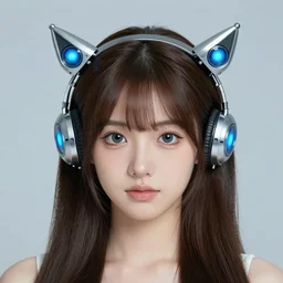 cute young woman with robot ears and eyes, 4k, Jason Naylor