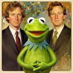 portrait of eldritch 1 9 2 0's kermit the frog by stephen gammell and thomas kinkade and alphonse mucha