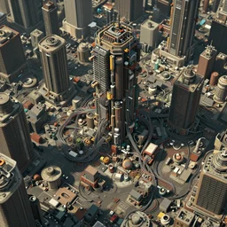 post - apocalyptic cluttered cybercity. aerial view. atompunk isometric. detailed textured illustration by josan gonzalez, kilian wng and marc simonetti, electrical wires madness, grainy textures vray, depth of field. higly intricate, sophisticated and complex digital painting, concept art, hyperrealism, cinema 4 d.