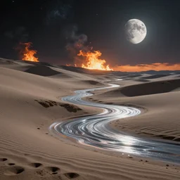 reflective dreams cascade off of the hills and ridges of an alien world, the sand ebbs and flows, metallic clouds hand low to the ground on the backdrop of the solar system, fires burn just behind the horizon of the moon, this is a peaceful place