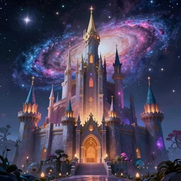 high fantasy castle, galaxy, stars, colourful, magical, mythical, digital art, trending on art station, by alena aenami