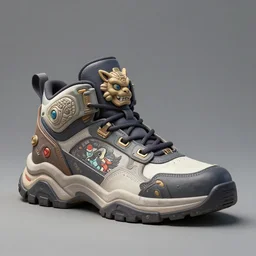 perfect sleek sneaker artstation digital painting design, high top armored chunky shoes, sneaker design with sculpted aztec animal head motifs, chunky sci fi overwatch fantasy jrpg shoes designed by akira toriyama and studio ghibli