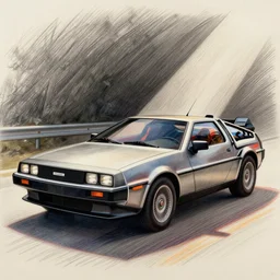 delorean, drawing by chip foose, foose design art, color pencil drawing, concept art, sketch, illustration, art by giorgetto giugiaro