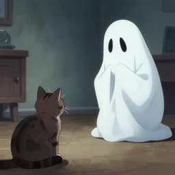 the ghost of a dead cat watching its owner grieve.