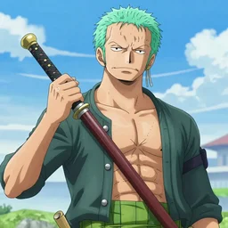 hyperrealistic zoro from one piece, 4k, anime