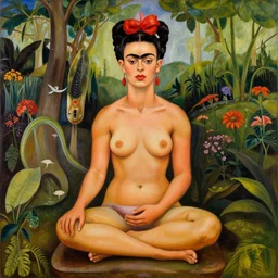 a realistic painting of adam and eve in the beautiful garden of eden, by frida kahlo, amazing detail, smooth, elegant, intricate