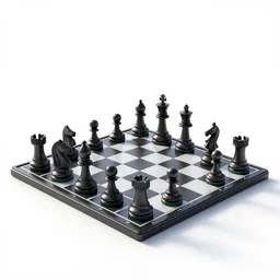 sleek chess set, stylized 3d render, isolated on a pure white background, centered, entire object in frame, sharp focus, soft studio lighting