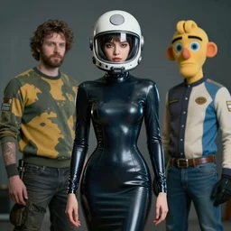 portrait of  a girl wearing very super tight latex dress and wearing a futuristic helmet by Petros Afshar and Beeple, James Gilleard, Mark Ryden, Wolfgang Lettl highly detailed