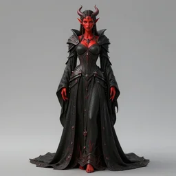 full length complex 3 d hyper realistic smooth ultra sharp render of a gorgeous!! warrior red skin robed princess demoness sorceress woman | beatiful demon girl, black robes!!! | d & d, medieval, fantasy | intricate, high quality | art by oh jinwook + 吵 集 仁 儿 on artstaion + takeshi obata + alphonse mucha + wlop + artgerm