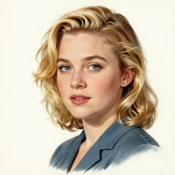 “Florence Pugh portrait, color vintage magazine illustration 1950”