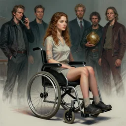 concept art, a beautiful highly detailed lady look at drawn - artist on wheelchair, surreal, cinematic moody colors, realistic shaded lighting poster by ilya kuvshinov, magali villeneuve, artgerm, jeremy lipkin and michael garmash and rob rey,