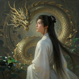 painting of an xianxia looking into distance, beautiful sophisticated intricate background, godray on plants, fantasy digital art, fantasy style art, fantasy game art by greg rutkowski, zhang yimou, lung dragon, cinematic lighting, 4 k, concept art