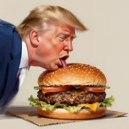 donald trump spitting on a burger made out of cardboard, digital painting, artstaion