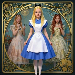 alice in wonderland, art nouveau, by rachel ruysch and lisa frank, 8 k, sharp focus, octane render