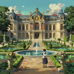 beautiful render of glorious palace gardens, by lee madgwick and hubert robert, by liam wong, studio ghibli style, blade runner, vivid color, moody lighting, unreal engine, 4k hd wallpaper:4