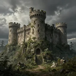 matte painting, castle, dramatic landscape, overgrown