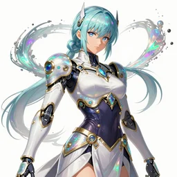 anime portrait of an iridescent opal cyborg shinobi, intricate ornate details, morandi color scheme, fantasy, elegant, highly detailed, digital painting, artstation, concept art, smooth, sharp focus, illustration, artbook, dynamic pose, splash art, promo art, soul calibur, art by artgerm and greg rutkowski and bo chen and jin xiaodi