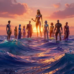 sunset multicolor waves, art by tristan eaton, stanley artgermm, tom bagshaw, greg rutkowski, carne griffiths, ayami kojima, beksinski, giger, trending on deviantart, photorealistic, vray, hdr, hyper detailed, dramatic lighting, octane render, weta digital, 3 d sculpture