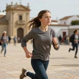 greta thunberg running in san fermines, high details, cinematic, 8 k resolution, beautiful detailed, artstation trending, octane render, unreal engine
