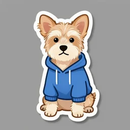 a sticker illustration of a dog wearing a hoodie