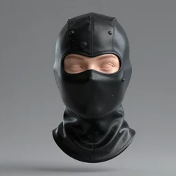 3 d fluid simulation render, octane render, xparticles, black color, female face in latex balaclava and mask,