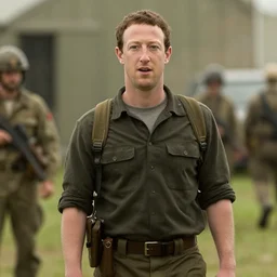 Movie still of Mark Zuckerberg in Saving Private Ryan, opening scene