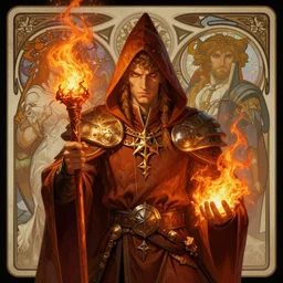 male sorcerer, fire emblem, art by artgerm and wlop and alphonse mucha, portrait, d & d, fantasy, highly detailed, digital painting, trending on artstation, concept art, sharp focus, illustration