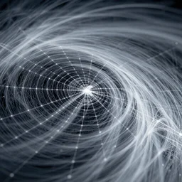 a cymatic pattern blending with atmospheric jet streams, in the style of a weather report
