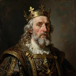portrait of a old weary king wearing an ornate sylvan crown, by jacques - louis david, mattias adolfsson, moebius, dan mumford, trending on artstation, featured on pixiv, masterpiece, oil on canvas, cinematic composition, dynamic beautiful lighting,