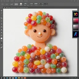 man made of candies, PROMPT, XF IQ4, 150MP, 50mm, f/1.4, ISO 200, 1/160s, natural light, Adobe Photoshop, Adobe Lightroom, DxO Photolab, Corel PaintShop Pro, rule of thirds, symmetrical balance, depth layering, polarizing filter, Sense of Depth, AI enhanced