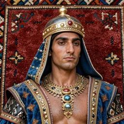 close up portrait of a carpeted figure of a Persian warrior, anatomically correct, colourful, lots of detail, depth of field, intricate, delicate, by Jonas Jensen, Magnum photos