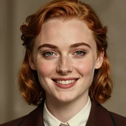 a stunning portrait of sophie turner as a communist, smiling, closeup, digital art, by ross tran, by angel ganev, highly detailed, trending on artstationhq