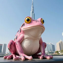 pink frog on burj khalifa in style of rembrandt
