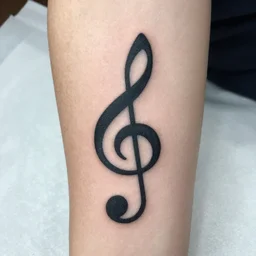 a watercolor tattoo of a bass clef