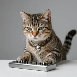 professional photo of a cat making metal music