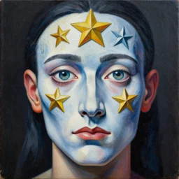 intricate five star frost facial portrait by pablo picasso, oil on canvas, hdr, high detail, photo realistic, hyperrealism, matte finish, high contrast, 3 d depth, centered, masterpiece, vivid and vibrant colors, enhanced light effect, enhanced eye detail, artstationhd