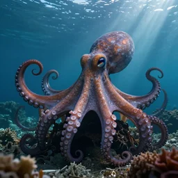 ocean octopus monster dramatic lighting cinematic establishing shot extremely high detail foto realistic cinematic lighting post processed