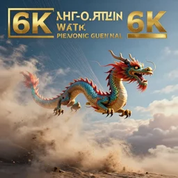 Electric strings of dust in the sky clouds, flying dragon, vibrant colors, dynamic dramatic shot, cinematic angle from the ground, 8k quality, award winning photograph.