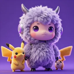 high quality 3 d render cyberpunk very cute cyborg fluffy! cow hybrid!, highly detailed, unreal engine cinematic smooth, in the style of blade runner & detective pikachu, hannah yata charlie immer, purple light, low angle, uhd 8 k, sharp focus